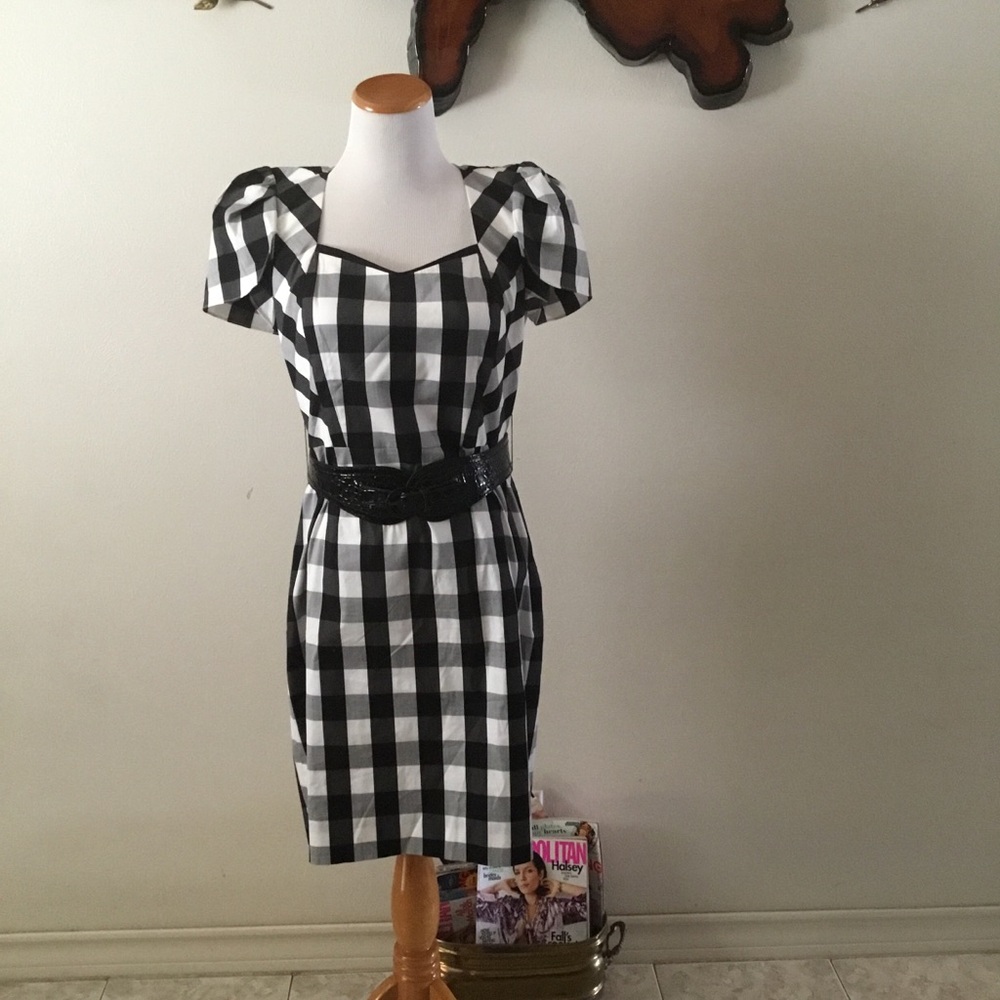 🌹HOST PICK🌹ANTONIO MELANI Black and White Plaid lined Mini Dress/ NWOT/ SZ 8 - Picture 2 of 11